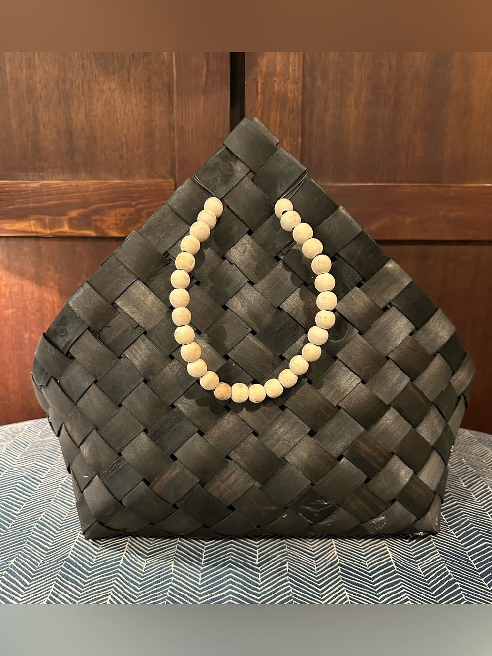 Woven, natural basket bag • wooden handles • unique